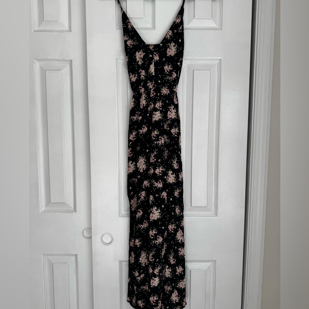 Reformation Black Dress with Pink Floral Design